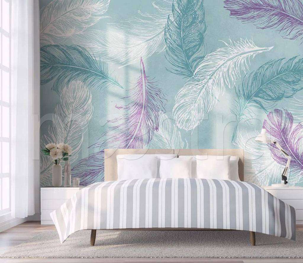 Фотообои в интерьере перья холодные  15-499 фото