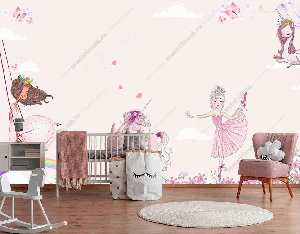 Фотообои в интерьере принцессы с единорогами  14-625 фото