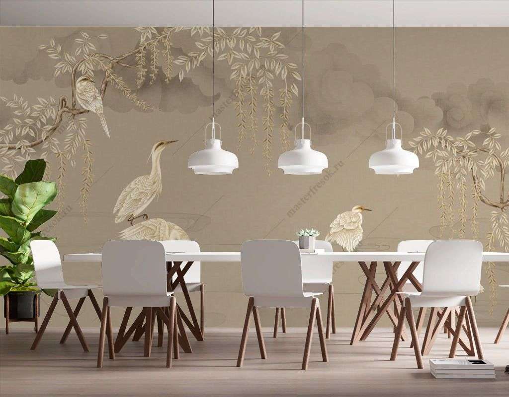 Фотообои в интерьере золотые журавли  9-1691 фото