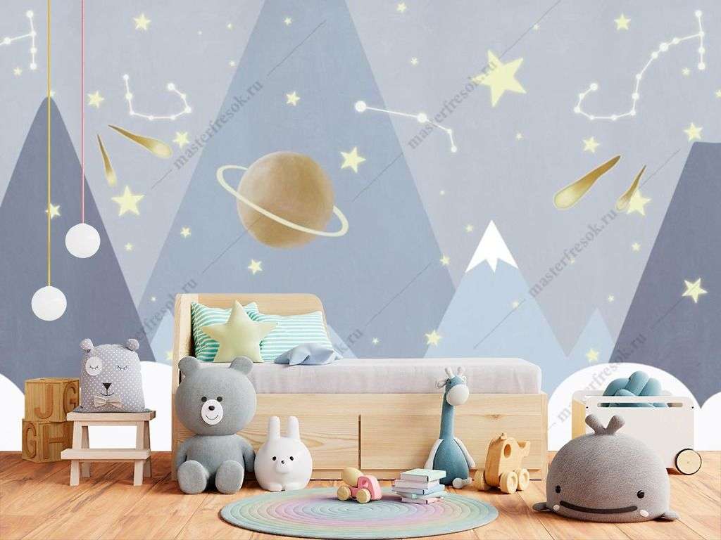 Фотообои в интерьере созвездия в горах  14-207 фото