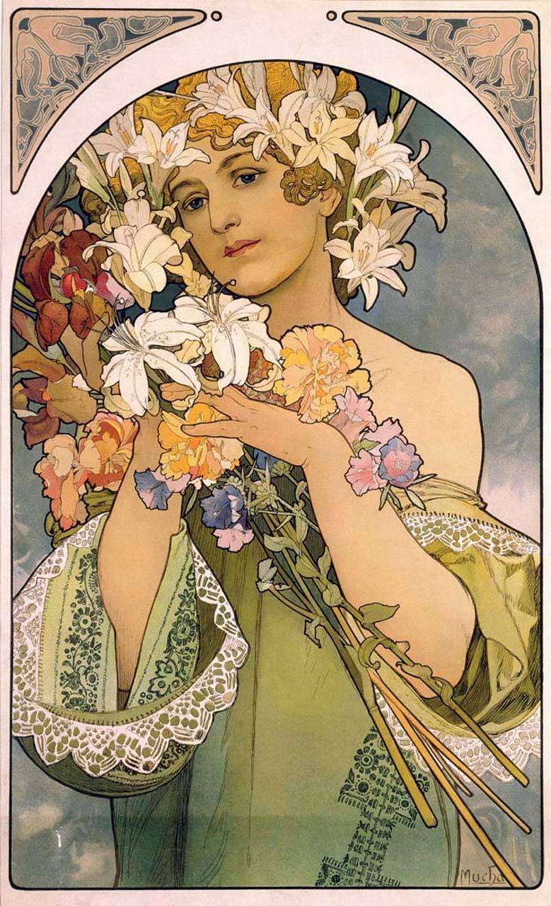 Фотообои в интерьере альфонс мариа муха - цветок  8-212 фото