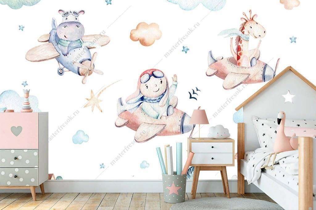Фотообои в интерьере зверята на самолете  14-092 фото