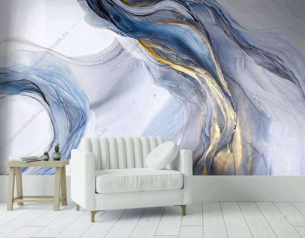Фотообои в интерьере мрамор синий с золотом  9-1787 фото
