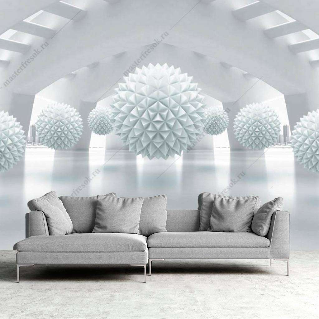 Фотообои в интерьере 3д объемные фактурные шары  10-791 фото