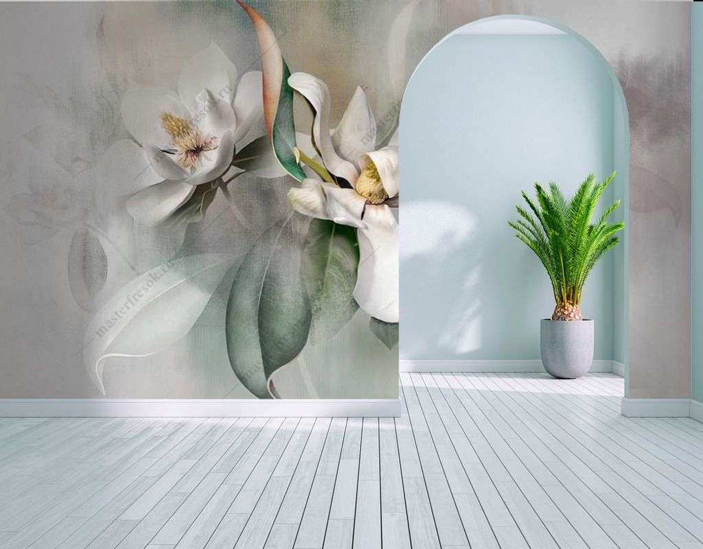 Фотообои в интерьере акварельные ирисы  13-413 фото