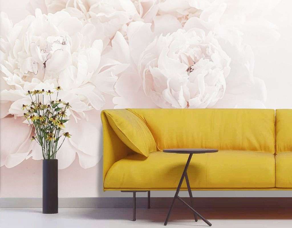 Фотообои в интерьере пионы светлые 3д  9-2034 фото