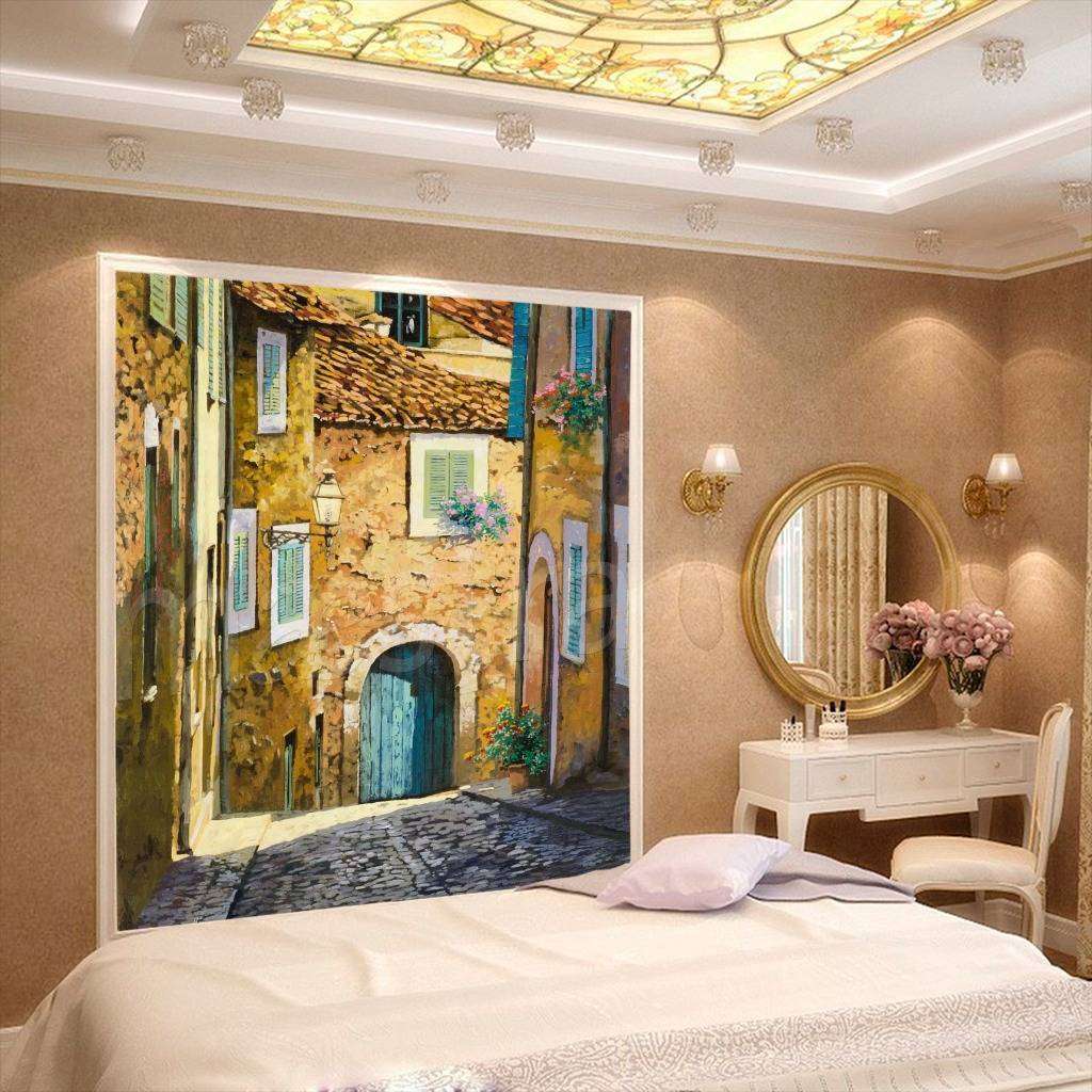 Фотообои в интерьере старинная улочка с брусчаткой  8-005 фото