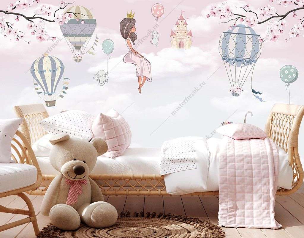 Фотообои в интерьере принцесса на облачке в детскую  12-1569 фото