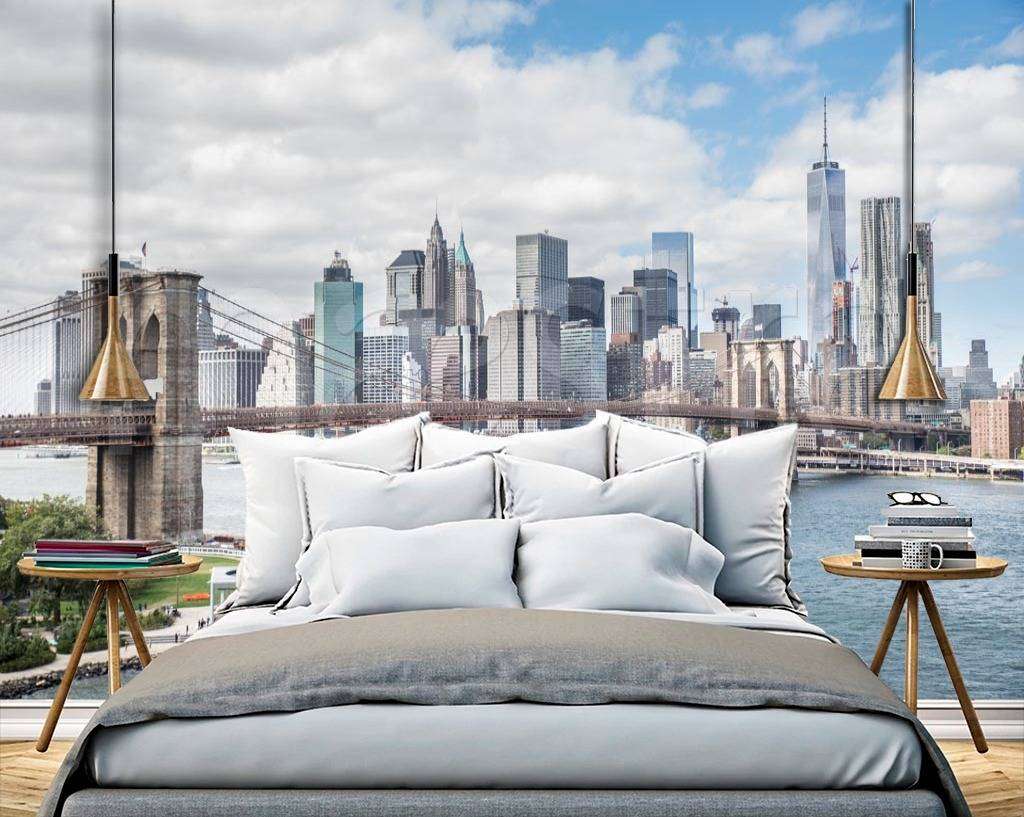 Фотообои в интерьере бруклинский мост солнечным днем в нью йорке  9-824 фото