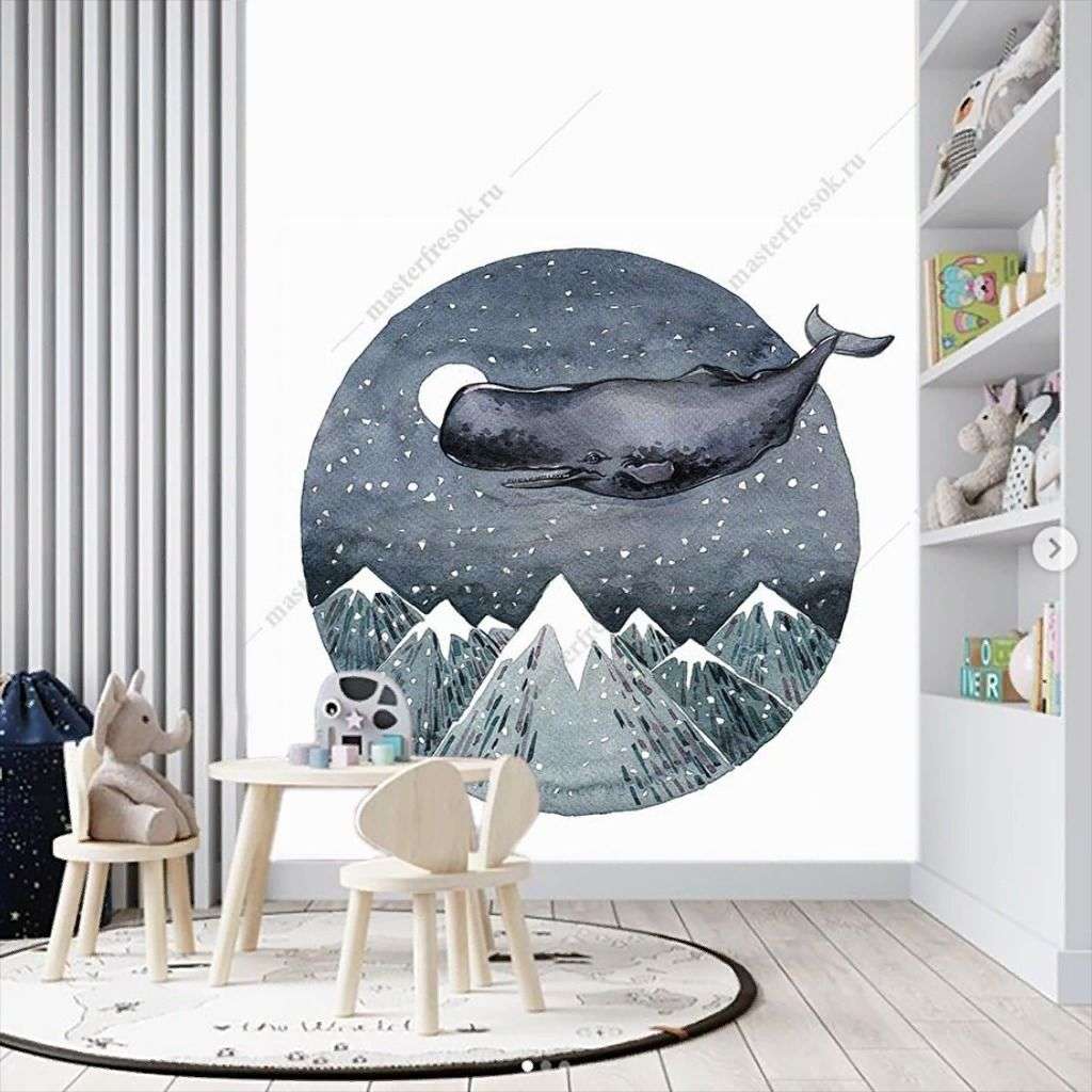 Фотообои в интерьере кит над горами  14-673 фото