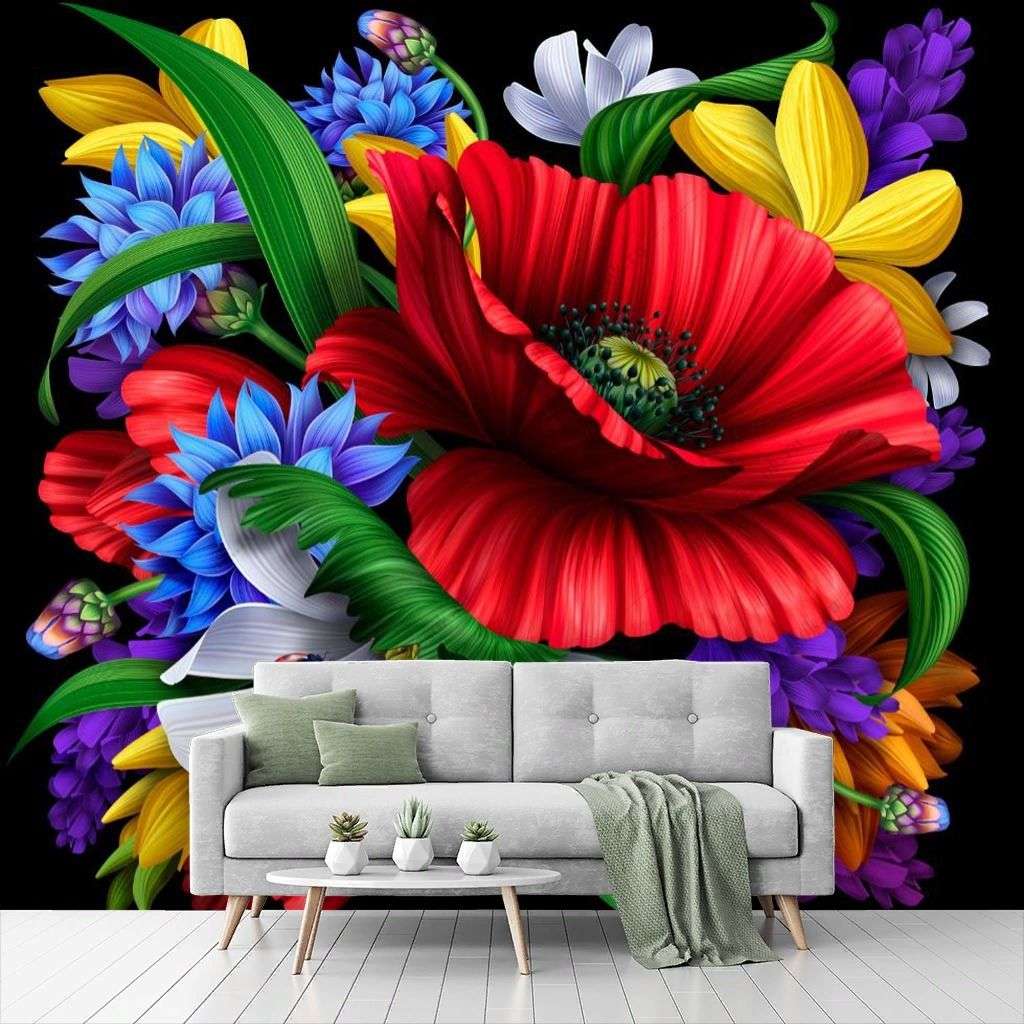 Фотообои в интерьере яркие цветы  9-1486 фото
