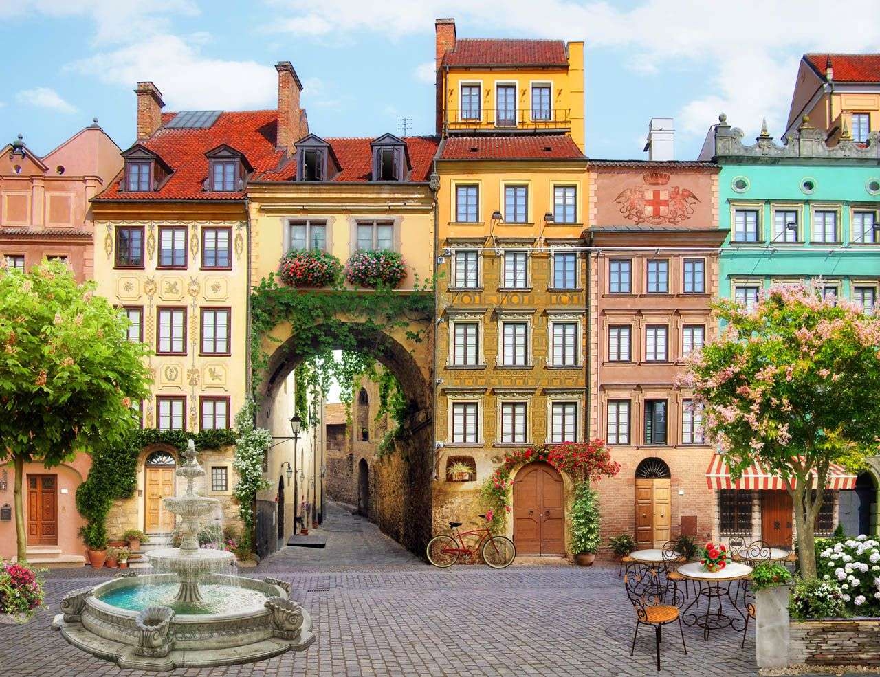 Фотообои в интерьере площадь с фонтаном  19-0064 фото