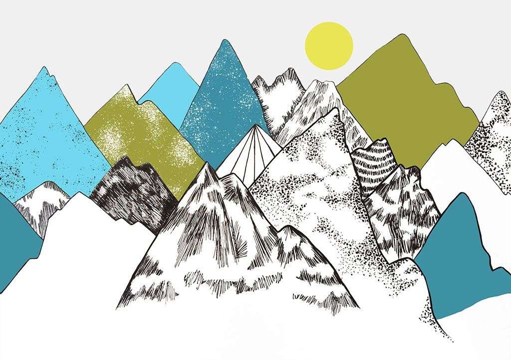 Фотообои в интерьере разноцветные горы для мальчика  14-205 фото