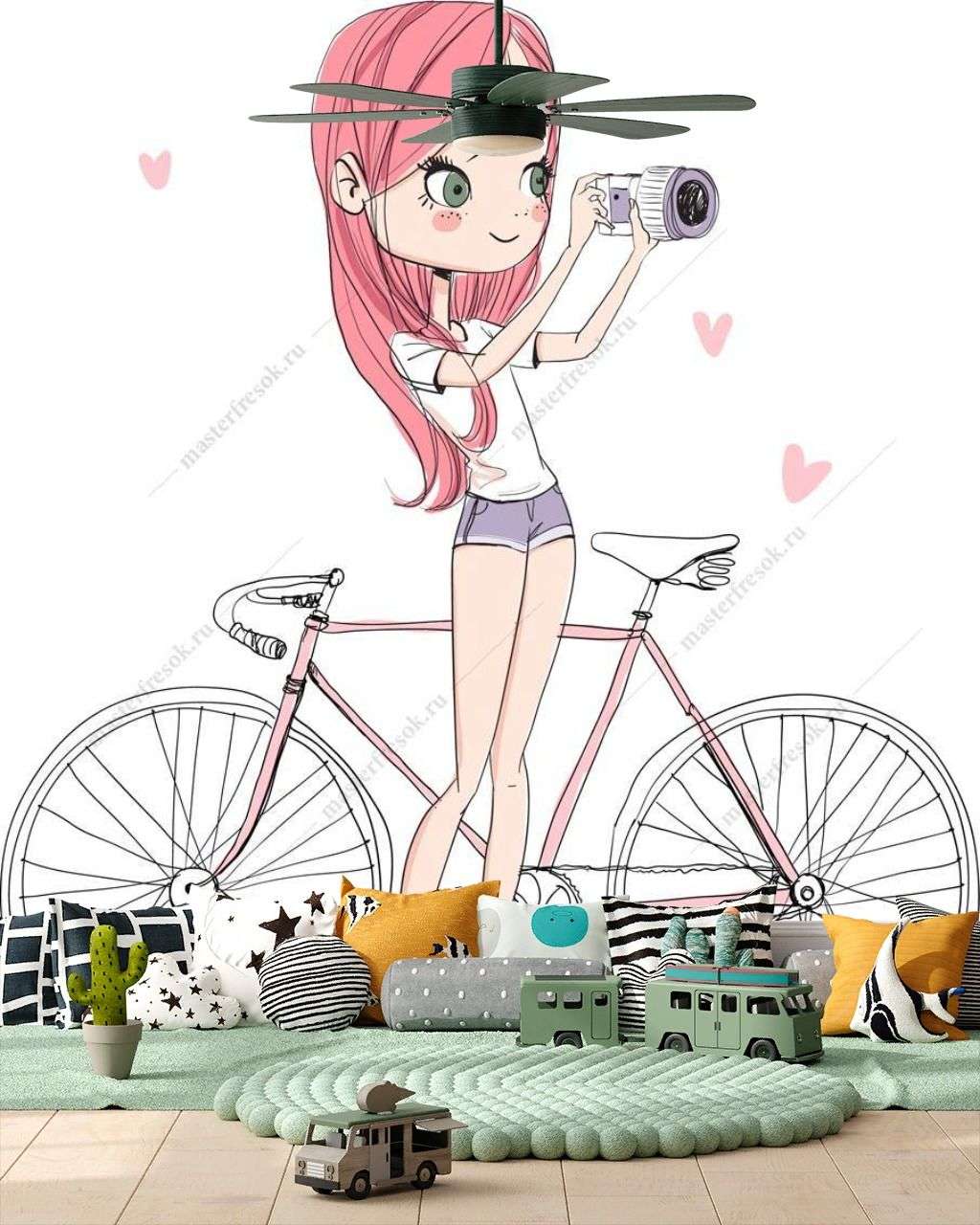 Фотообои в интерьере девушка возле велосипеда  12-1256 фото