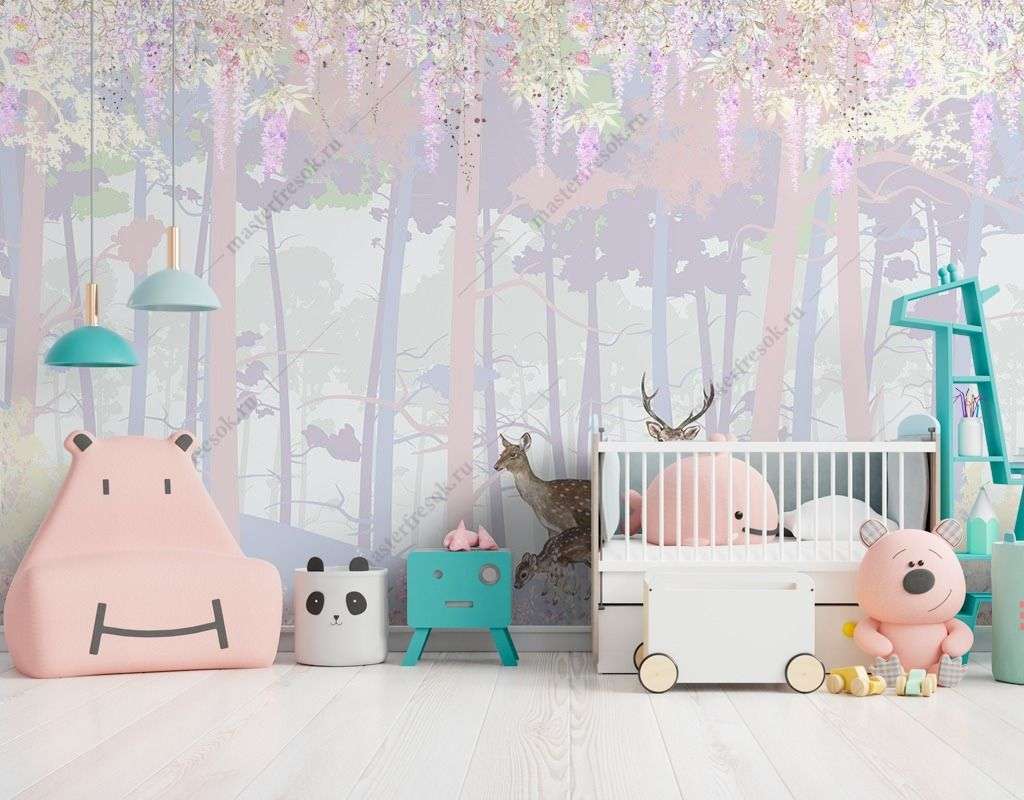 Фотообои в интерьере олени в волшебном лесу  14-416 фото