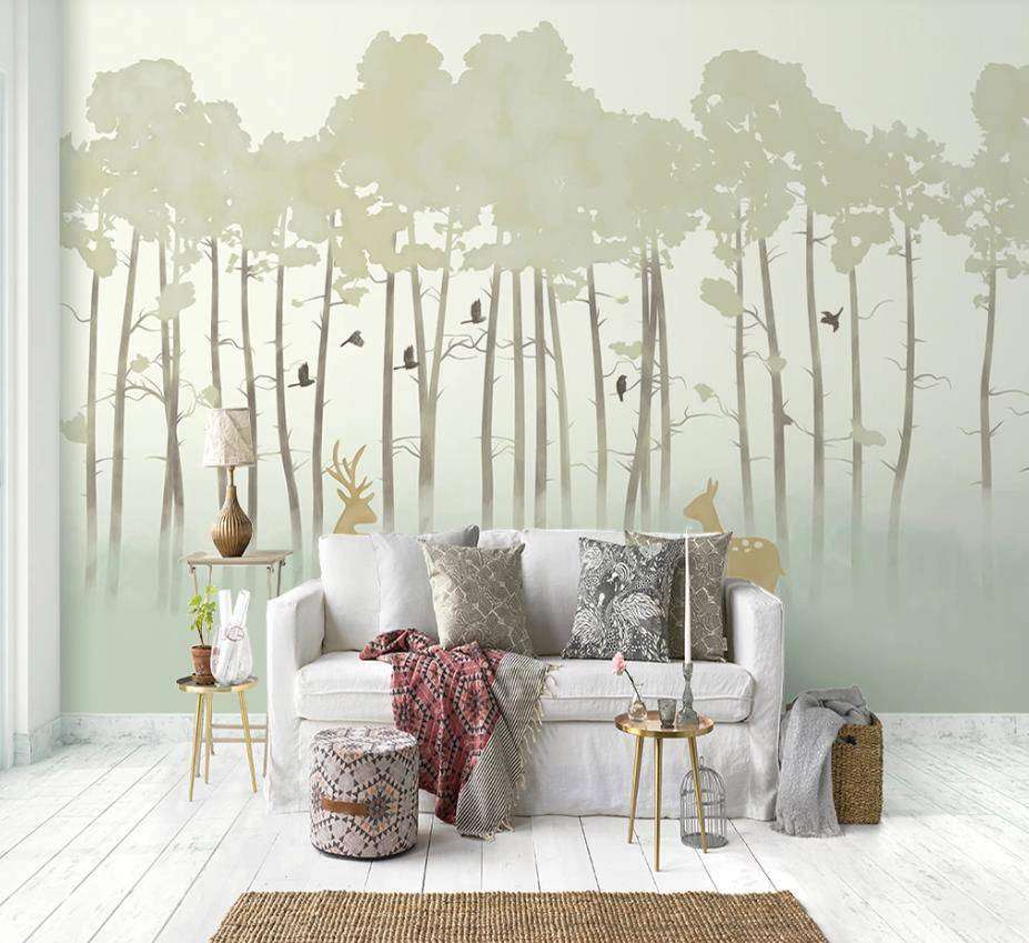 Фотообои в интерьере сказочный лес с оленями  15-293 фото