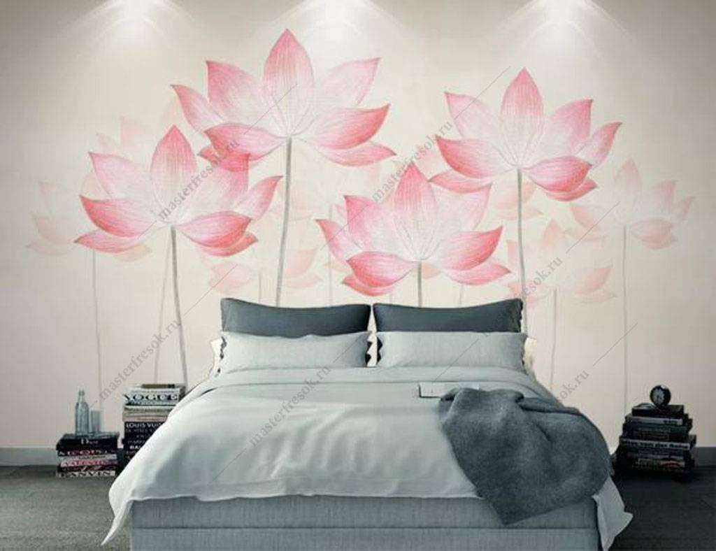 Фотообои в интерьере розовый цветок лотоса  15-966 фото