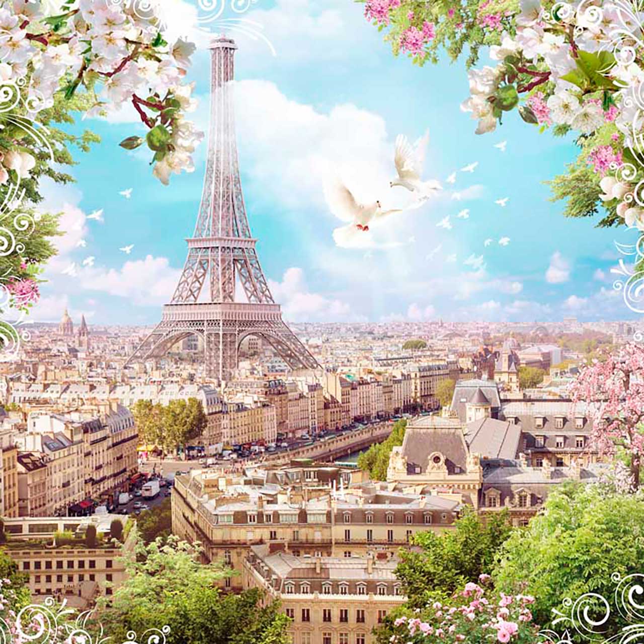 Фотообои в интерьере вид парижа весной  9-734 фото
