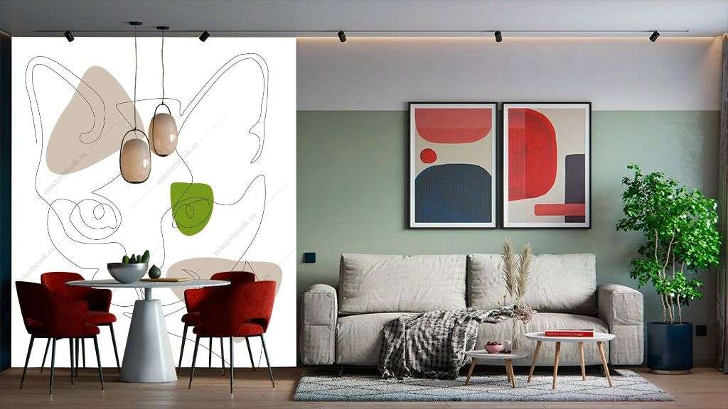 Фотообои в интерьере графика. кот  12-1485 фото