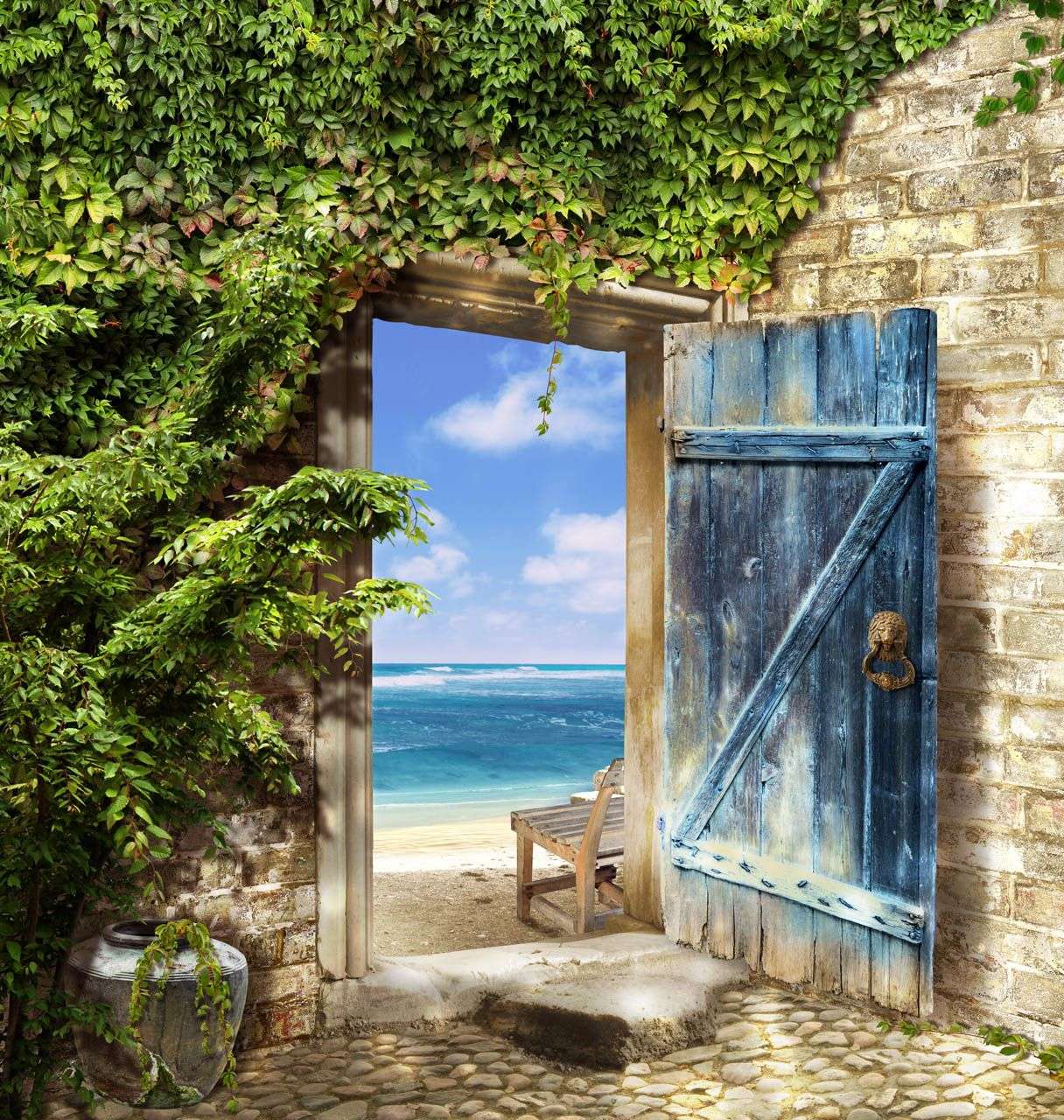 Фотообои в интерьере вход на прекрасный пляж  19-0196 фото
