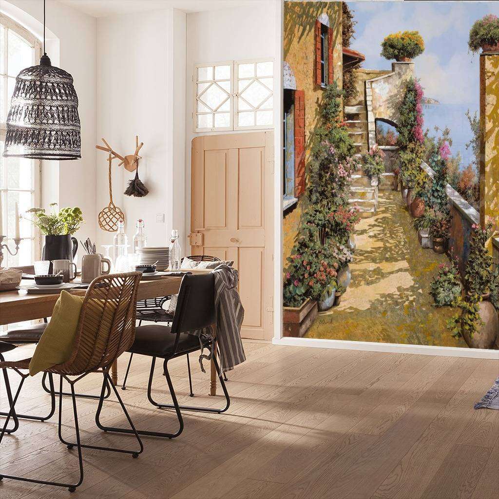 Фотообои в интерьере улочка рядом с морем  8-056 фото