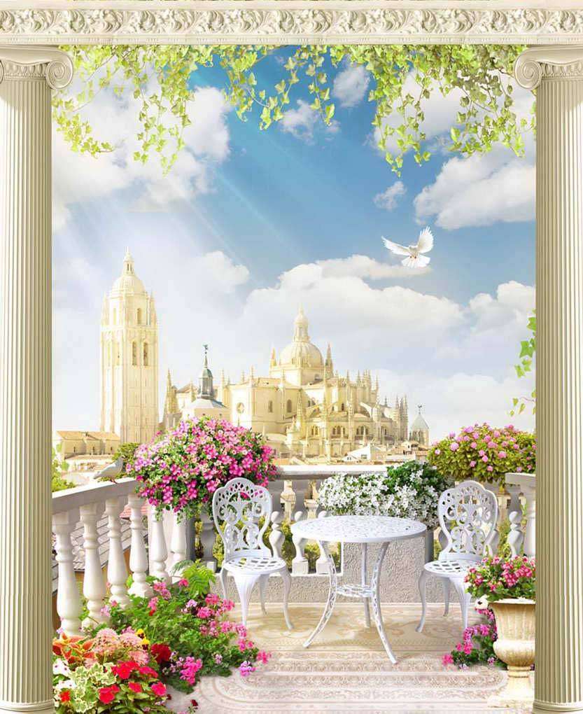 Фотообои в интерьере балкон с видом на дворец  17-0010 фото