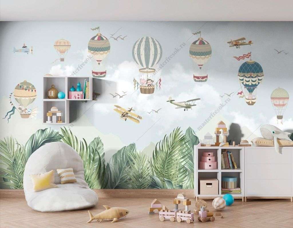 Фотообои в интерьере воздушные шары над тропиками  14-653 фото