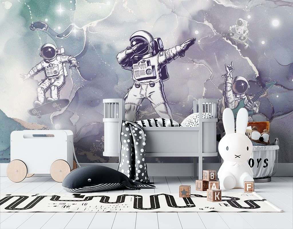 Фотообои в интерьере в детскую космос и космонавты  12-1632 фото