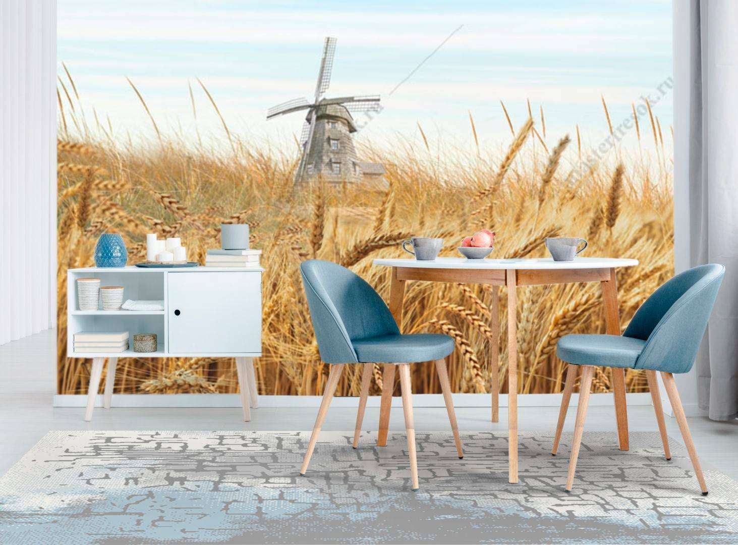 Фотообои в интерьере пшеничное поле  10-729 фото