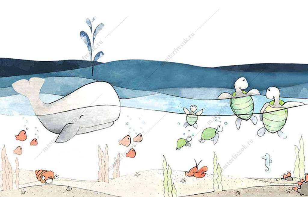 Фотообои в интерьере кит и черепашки  16-037 фото