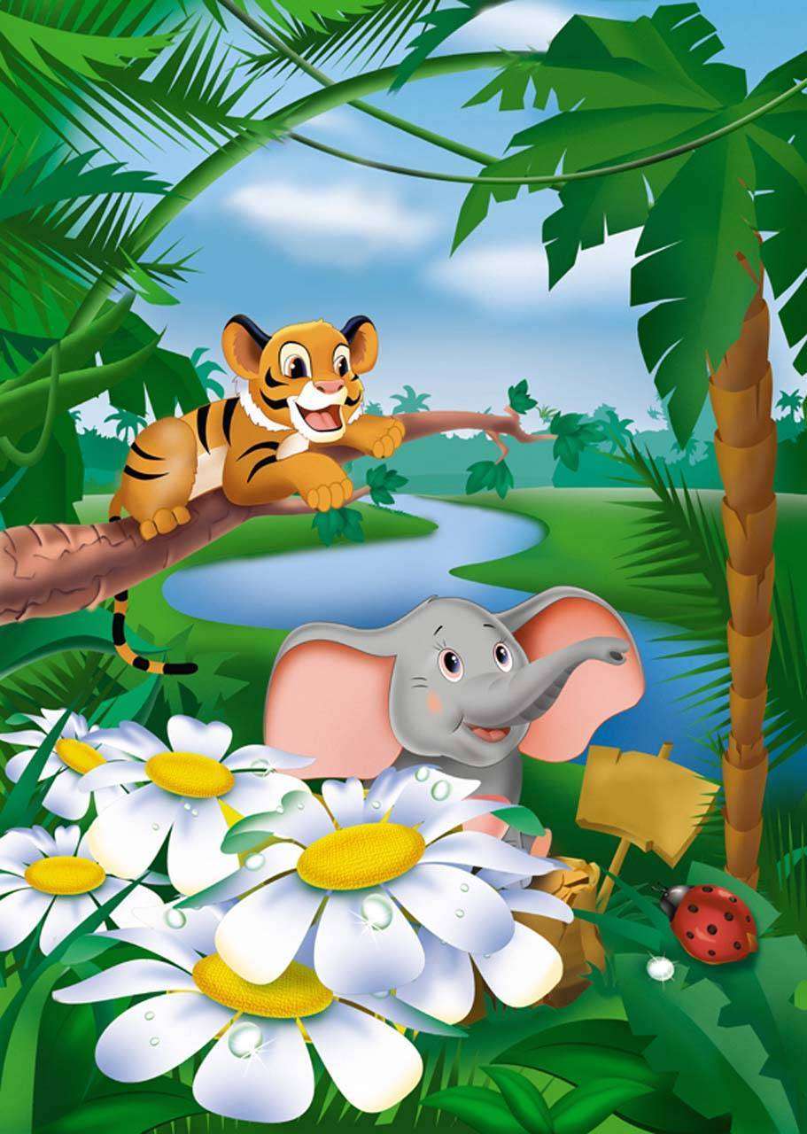 Фотообои в интерьере слоненок и тигренок  12-182 фото