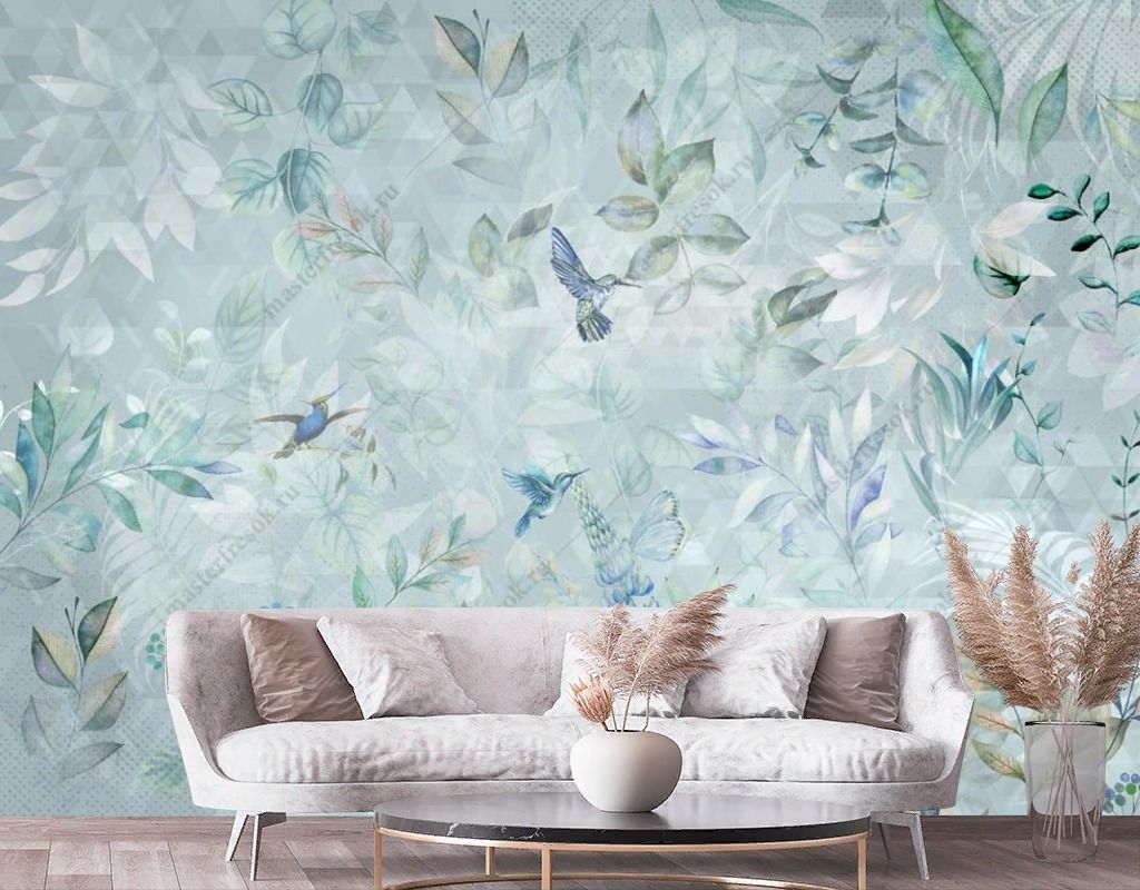 Фотообои Птички райские на голубом фоне  13-584