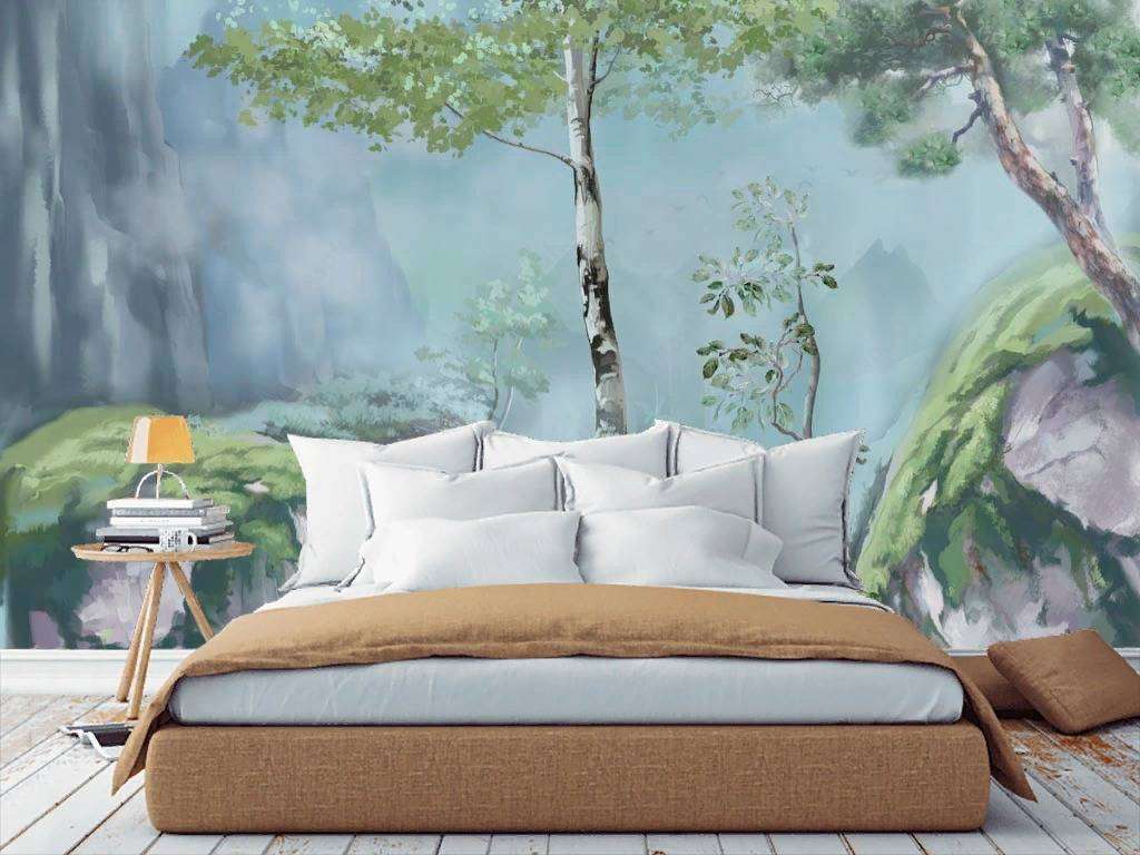Фотообои в интерьере лес акварель  13-291 фото