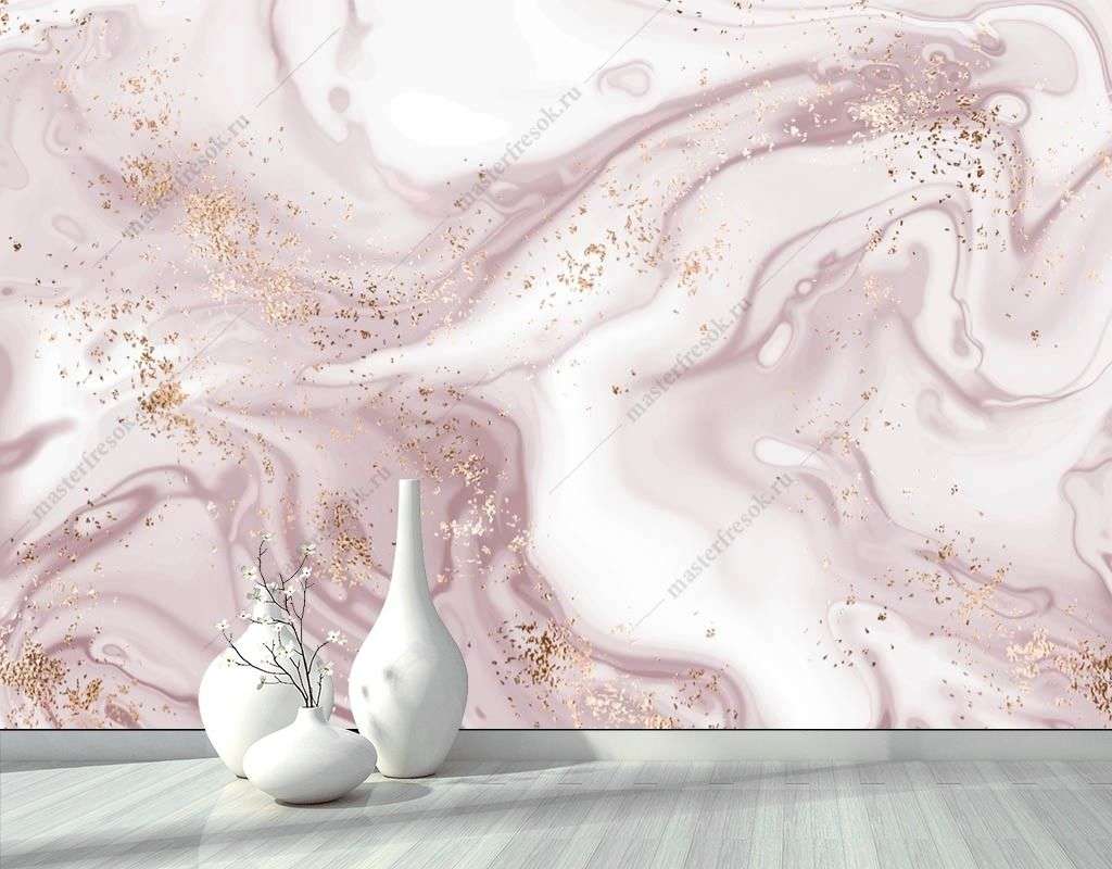 Фотообои в интерьере пудровый флюид с золотом  9-1560 фото