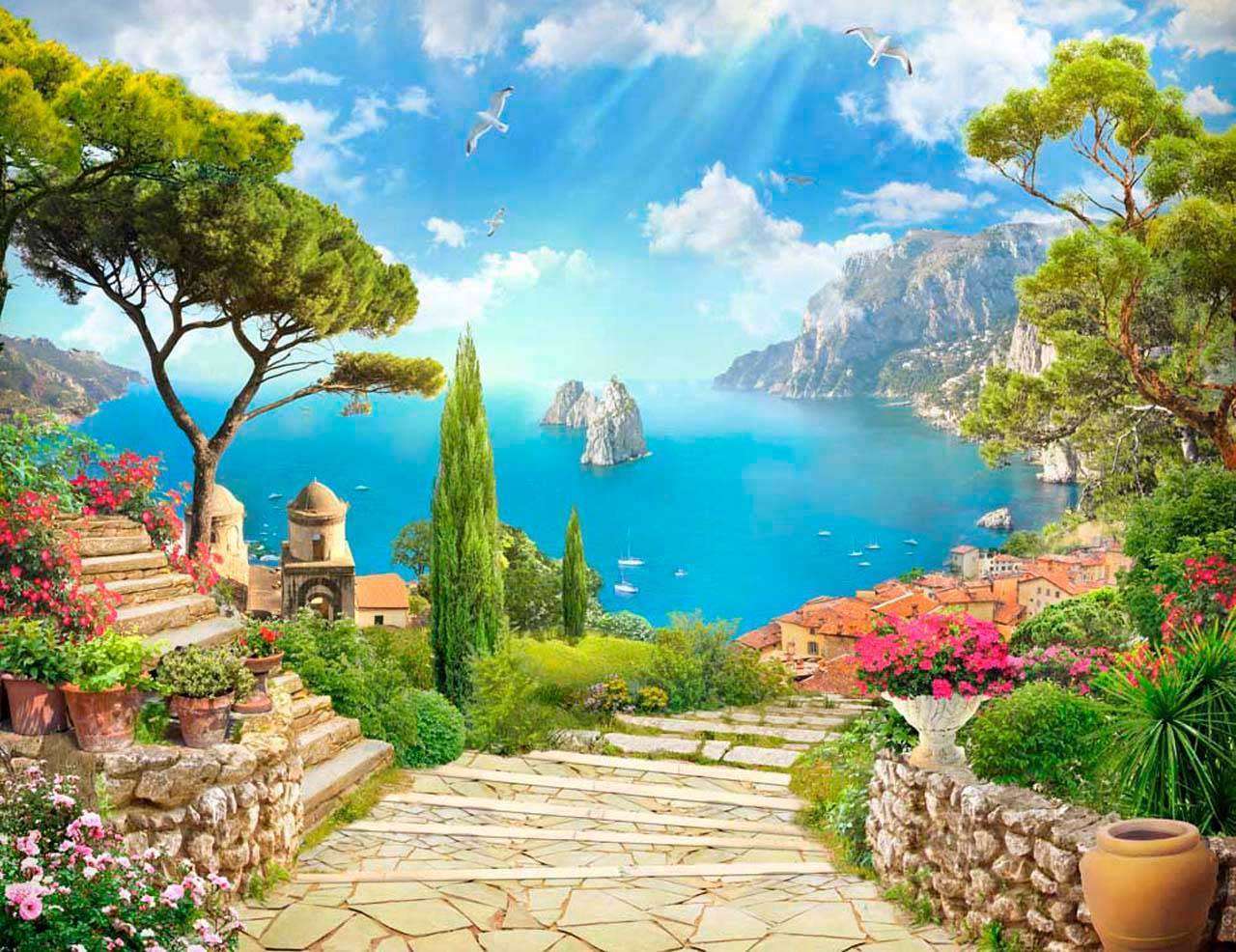 Фотообои в интерьере фантастическая набережная в солнечный день  11-119 фото