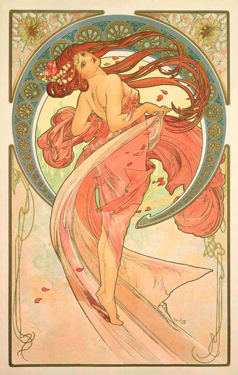 Фотообои в интерьере альфонс мариа муха – танец  8-176 фото