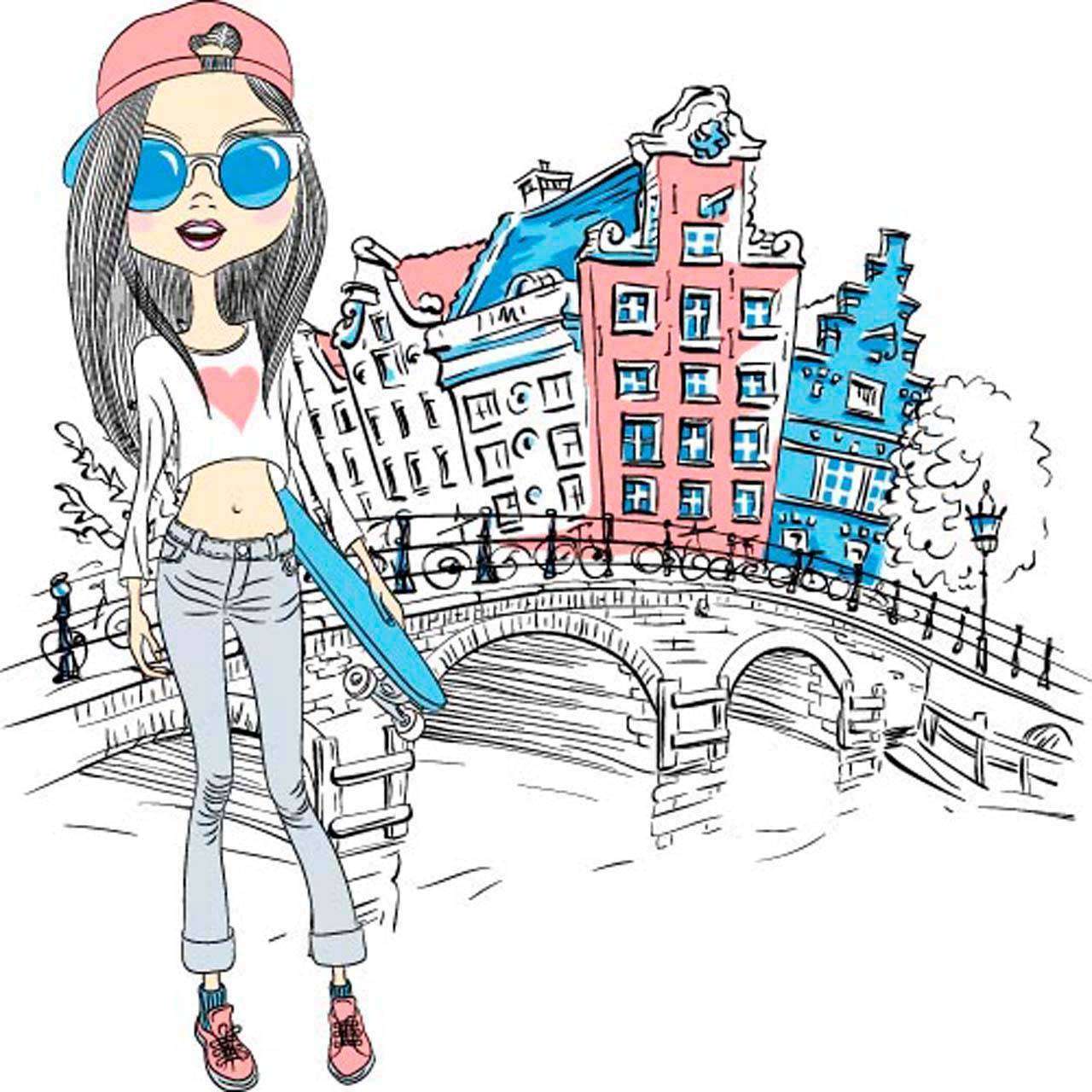 Фотообои в интерьере девочка в городе  12-492 фото