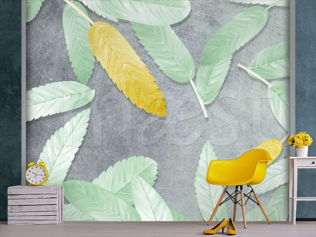 Фотообои Бесшовные обои на стену:  Листья на сером фоне. Артикул: 15-515  