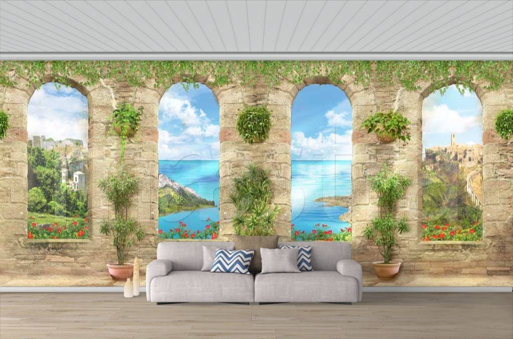 Фотообои Узкие арки с видом на море  11-170