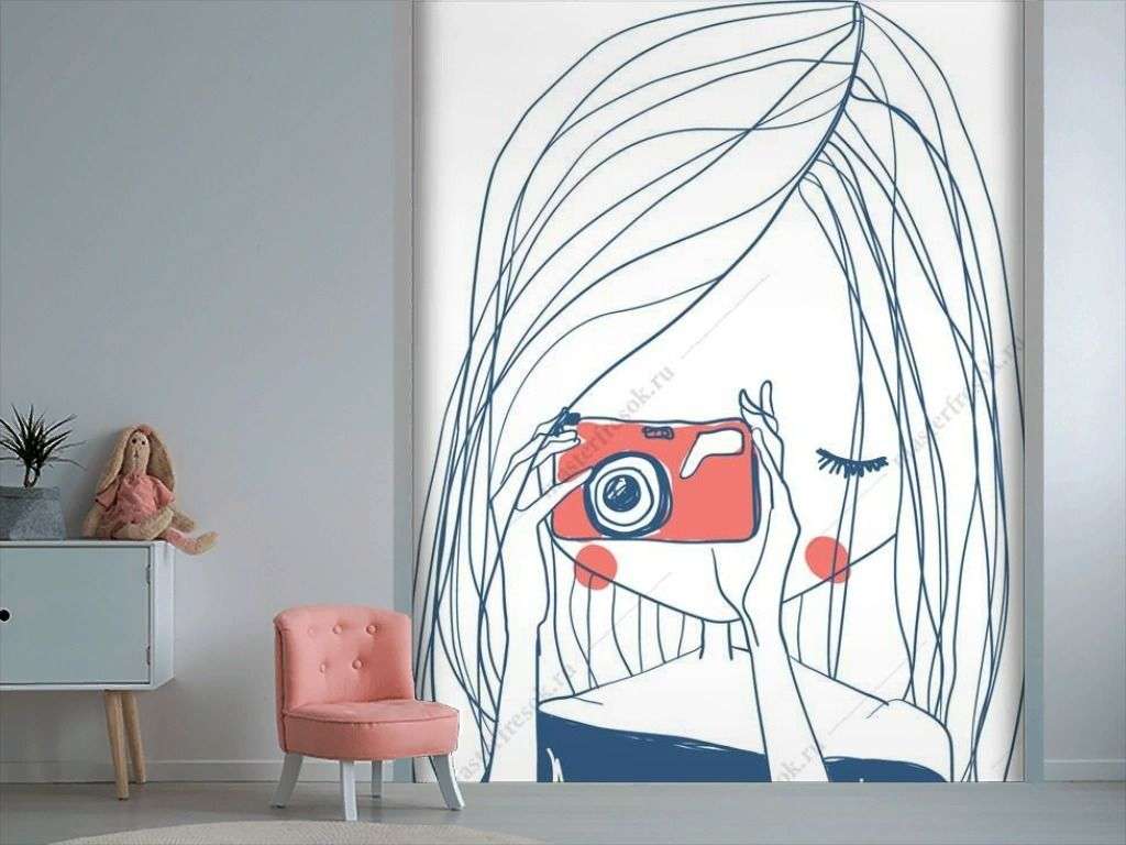 Фотообои в интерьере девушка с камерой  12-1246 фото