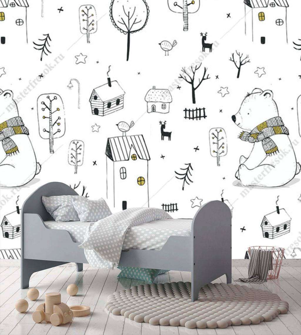 Фотообои в интерьере домики и мишки  12-655 фото
