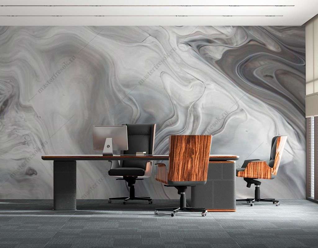 Фотообои в интерьере серый мрамор с разводами  9-1533 фото