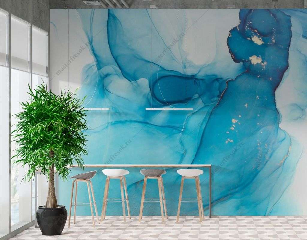 Фотообои в интерьере синяя абстракция  9-1547 фото