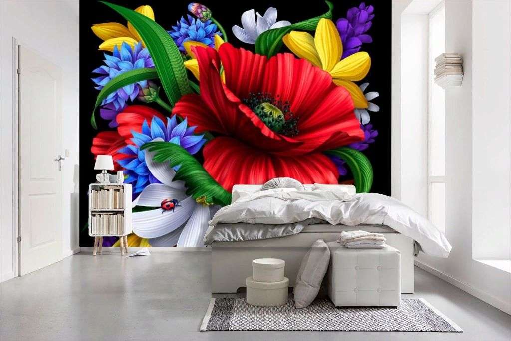 Фотообои в интерьере яркие цветы  9-1486 фото