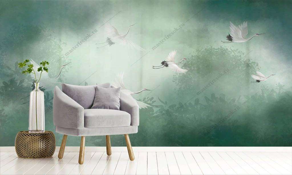 Фотообои в интерьере журавли в полете  10-759 фото