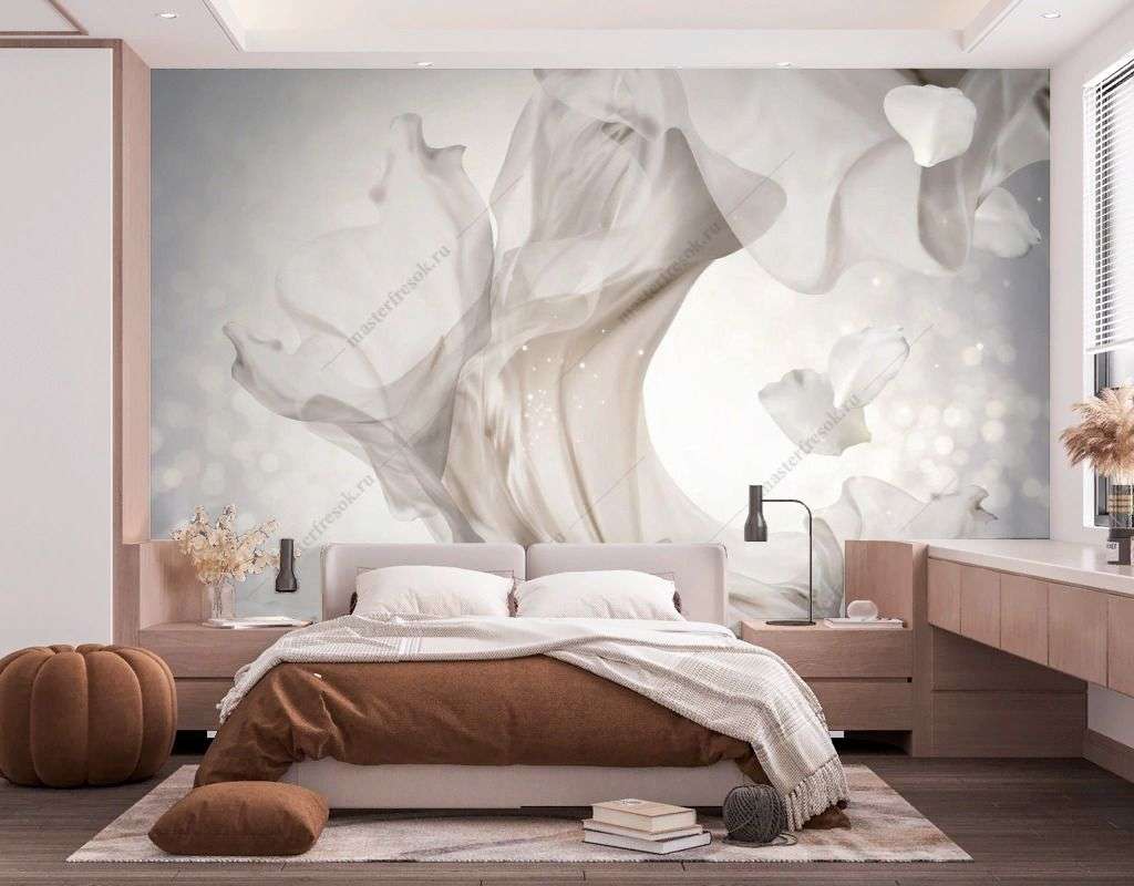 Фотообои в интерьере жемчужно-белый шифон  9-1736 фото