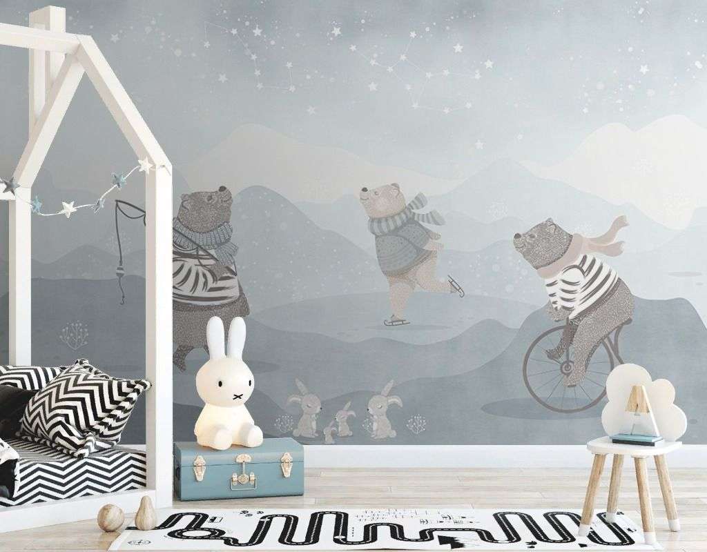 Фотообои в интерьере мишки на рыбалке  12-1642 фото