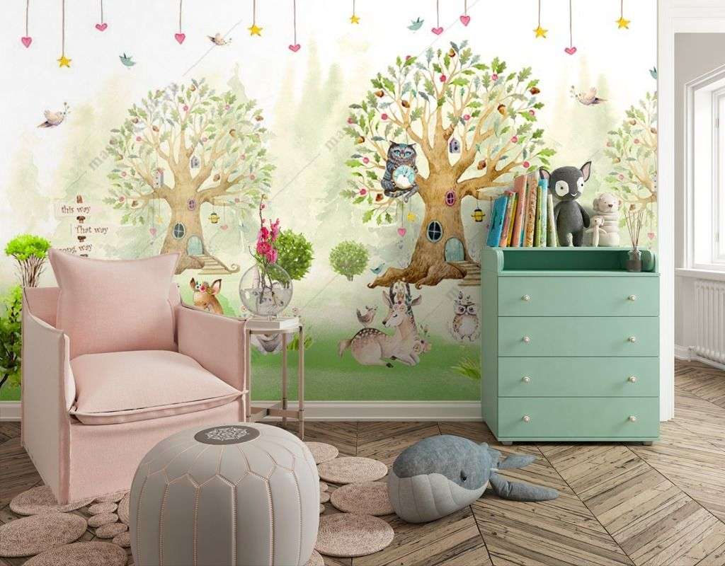 Фотообои в интерьере зверюшки на опушке  14-461 фото
