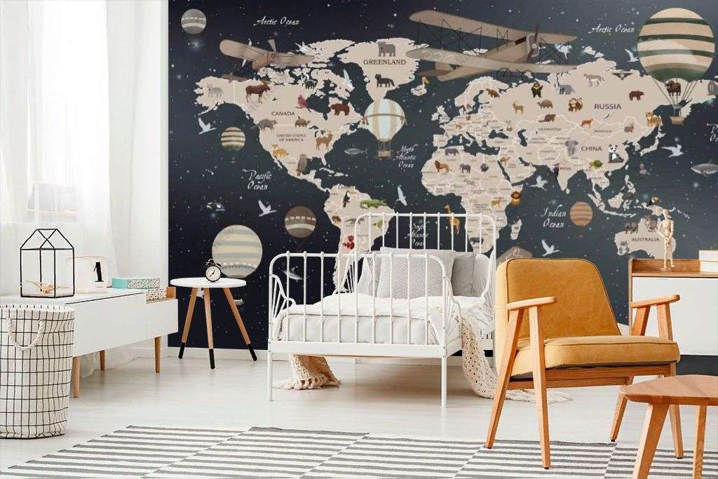Фотообои в интерьере карта мира со странами  12-1362 фото