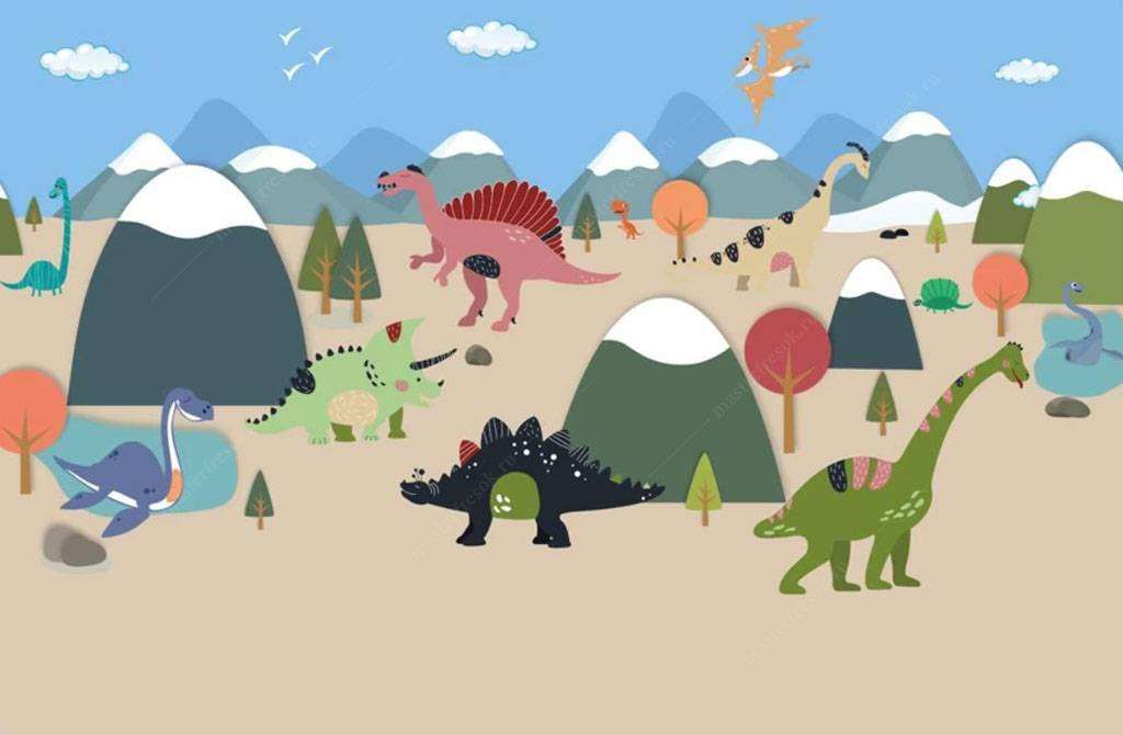 Фотообои в интерьере динозавры и горы  15-641 фото